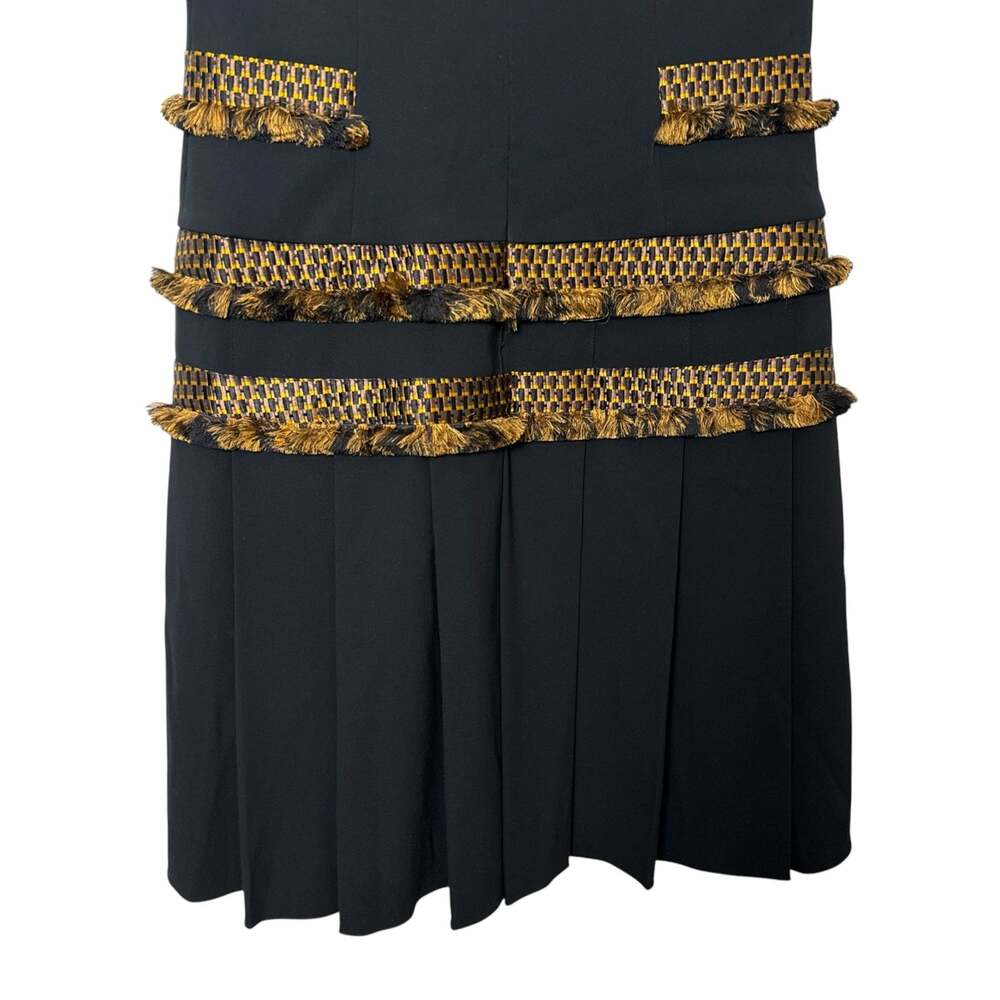 Etro Black Gold Boho Embroidered Tassel Pleated Cap Sleeve Mini Dress Size 4 - Picture 7 of 14